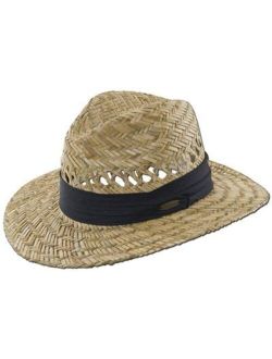 Safari Straw Hat - Lightweight, 3" Big Brim, Inner Elastic Sweatband, 3-Pleat Ribbon Hat Band