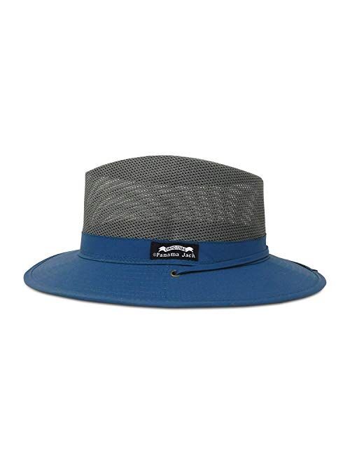 Panama Jack Nylon Mesh Safari Hat - Lightweight, UPF (SPF) 50+ Sun Protection, 2 1/2" Big Brim, Chin Strap