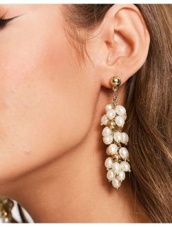 drop earrings with pearl and gold ball cluster design