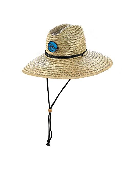 Panama Jack Rush Straw Lifeguard Sun Hat, 4" Bound Big Brim, Chin Cord and Toggle with Logo Patch