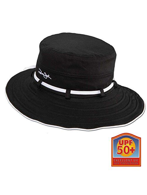 Panama Jack Women's Contrast Cotton Bucket Sun Hat with Sizing Tie, 3" Brim