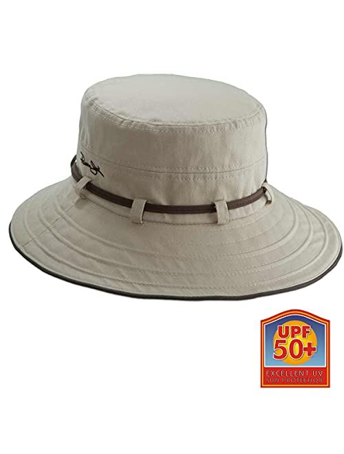 Panama Jack Women's Contrast Cotton Bucket Sun Hat with Sizing Tie, 3" Brim