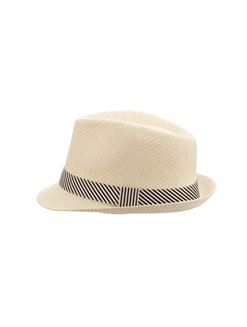 Panama Jack Women's Fedora Hat - Soft Matte Toyo Straw, Striped Cotton Hat Band, Inner Sweatband, 1 3/4" Brim