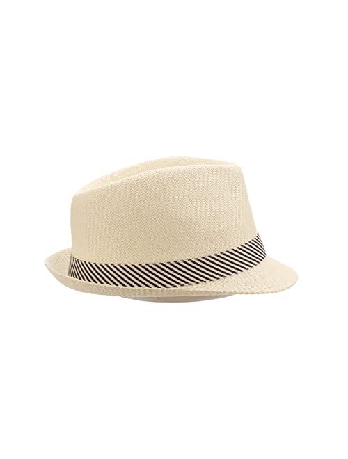 Panama Jack Women's Fedora Hat - Soft Matte Toyo Straw, Striped Cotton Hat Band, Inner Sweatband, 1 3/4" Brim