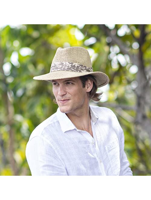 Panama Jack Dos Sombras Matte Seagrass Straw Safari Sun Hat with 3-Pleat Ribbon Band
