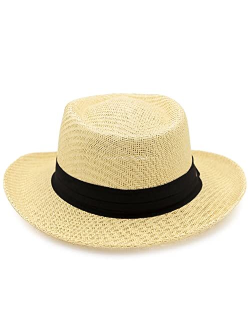 Panama Jack Gambler Straw Hat - Lightweight, 3" Big Brim, Inner Elastic Sweatband, 3-Pleat Ribbon Hat Band