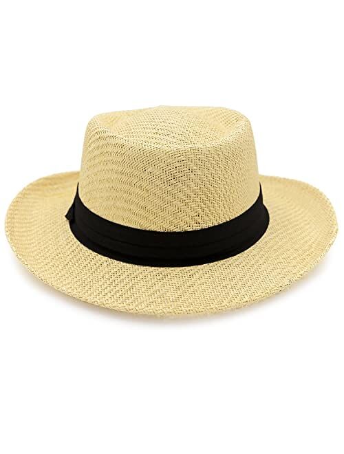 Panama Jack Gambler Straw Hat - Lightweight, 3" Big Brim, Inner Elastic Sweatband, 3-Pleat Ribbon Hat Band