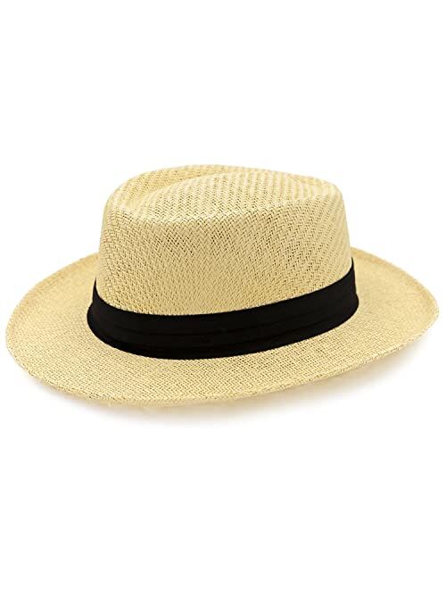 Panama Jack Gambler Straw Hat - Lightweight, 3" Big Brim, Inner Elastic Sweatband, 3-Pleat Ribbon Hat Band