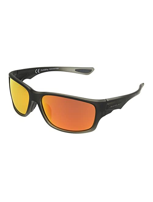 Panama Jack Men's Polarized Orange Mirror Wrap Sunglasses, Dark Gray Crystal, 64