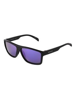 Men's Polarized Floating Purple Mirror Rectangle Sunglasses, Black, 60