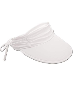 Women's Sun Visor Hat - Lightweight, Packable, Adjustable Tie, 4" Wide Floating Big Brim with Embroidered Logo