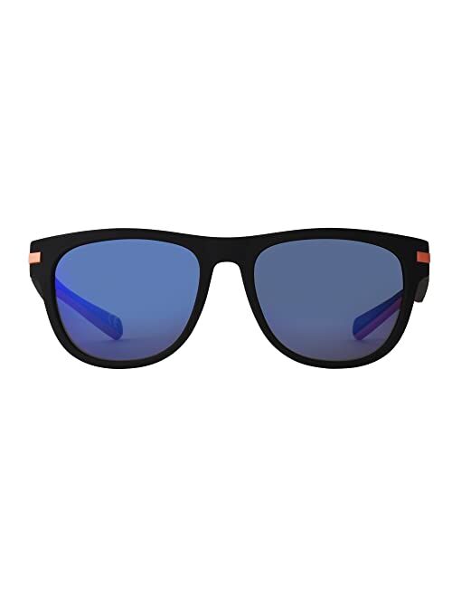 Panama Jack Men's Polarized Blue-Purple Mirror Square Sunglasses, Black, 54