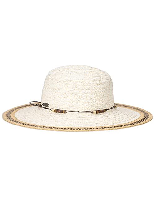 Panama Jack Women's Sun Hat - Straw Paper Braid, Wood Beads, Packable, UPF (SPF) 50+ UVA/UVB Sun Protection, 4" Big Brim