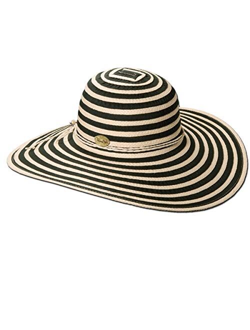 Panama Jack Women's Ribbon Toyo and Paper Braid Floppy Sun Hat with Sizing Tie, 5" Big Brim