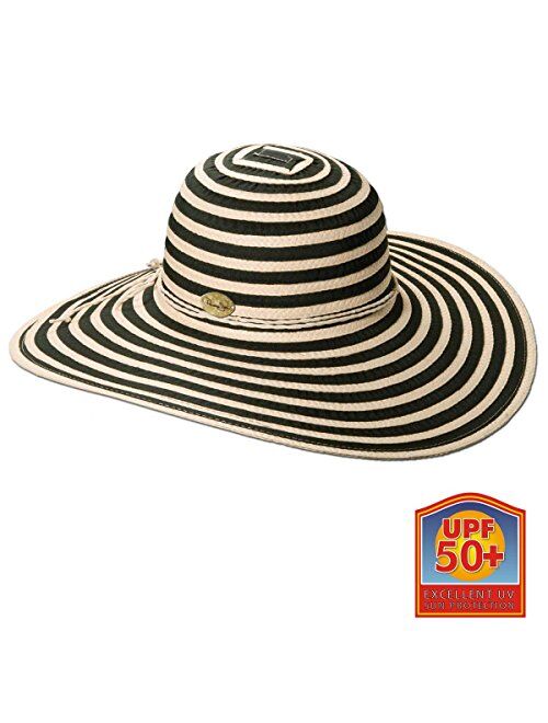 Panama Jack Women's Ribbon Toyo and Paper Braid Floppy Sun Hat with Sizing Tie, 5" Big Brim