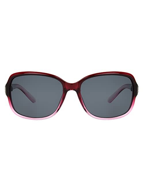 Panama Jack Women's Polarized Studded Rectangle Sunglasses, Purple Crystal/Light Purple on Bottom, 59