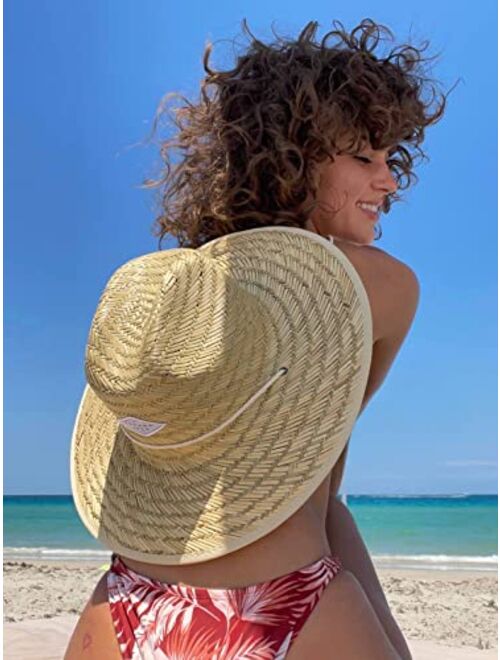 Panama Jack Women's Sun Hat - Lifeguard, Hand Woven Straw, UPF (SPF) 50+ UVA/UVB Sun Protection, 4" Big Brim