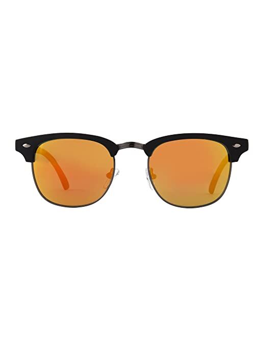 Panama Jack Men's Polarized Red Mirror Club Sunglasses, Shiny Gunmetal with Rubber Black, 49