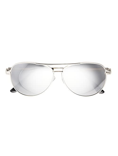 Panama Jack Men's Polarized Mirror Aviator Sunglasses, Shiny Silver, 53