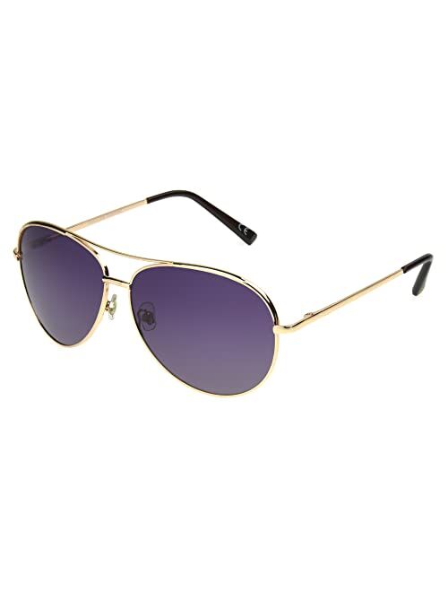 Panama Jack Women's Polarized Purple Gradient Aviator Sunglasses, Shiny Rose Gold, 58
