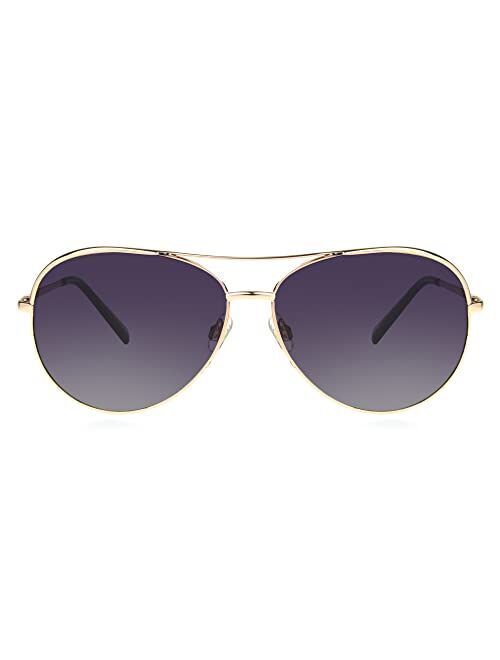 Panama Jack Women's Polarized Purple Gradient Aviator Sunglasses, Shiny Rose Gold, 58