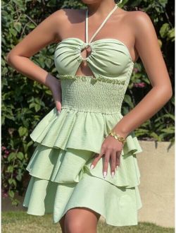 O-ring Cut Out Tie Backless Halter Dress
