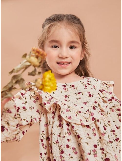 SHEIN Toddler Girls Ditsy Floral Lantern Sleeve Ruffle Trim Dress
