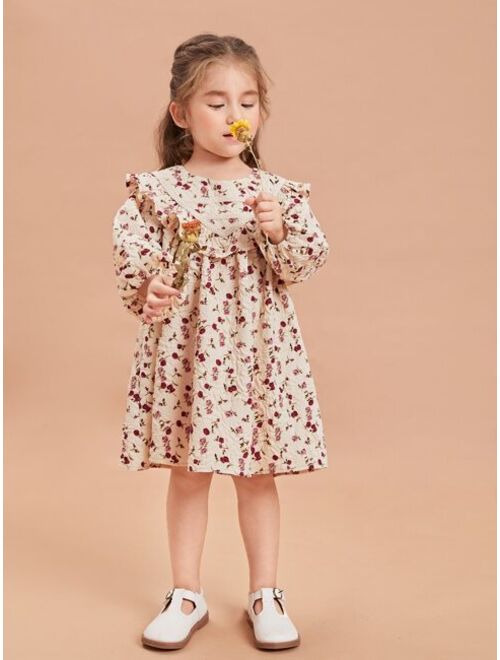 SHEIN Toddler Girls Ditsy Floral Lantern Sleeve Ruffle Trim Dress