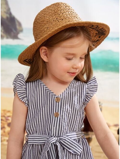 SHEIN Toddler Girls Striped Butterfly Sleeve Belted Dress