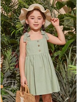 Toddler Girls Bow Shoulder Button Front Cami Dress