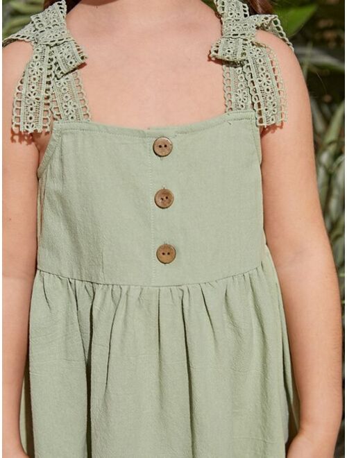 SHEIN Toddler Girls Bow Shoulder Button Front Cami Dress