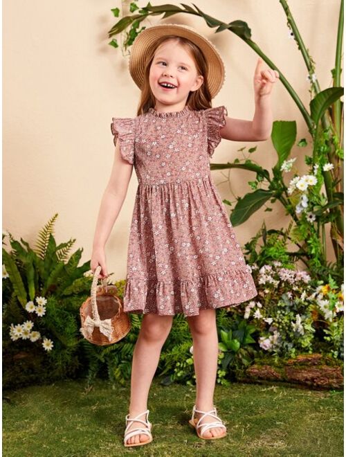 SHEIN Toddler Girls Ditsy Floral Ruffle Hem Dress