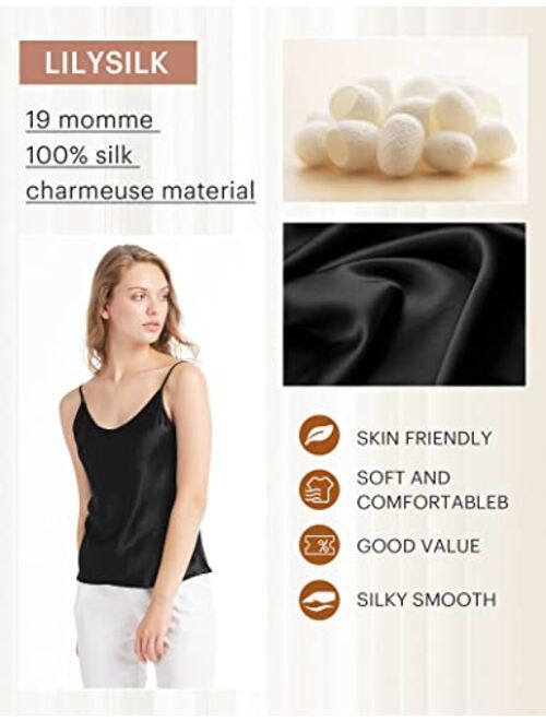 LilySilk Basic Womens Silk Camisole 100 Pure Mulberry Silk Tank Tops for Women Ladies Loose Cami Top Soft Satin Fashion