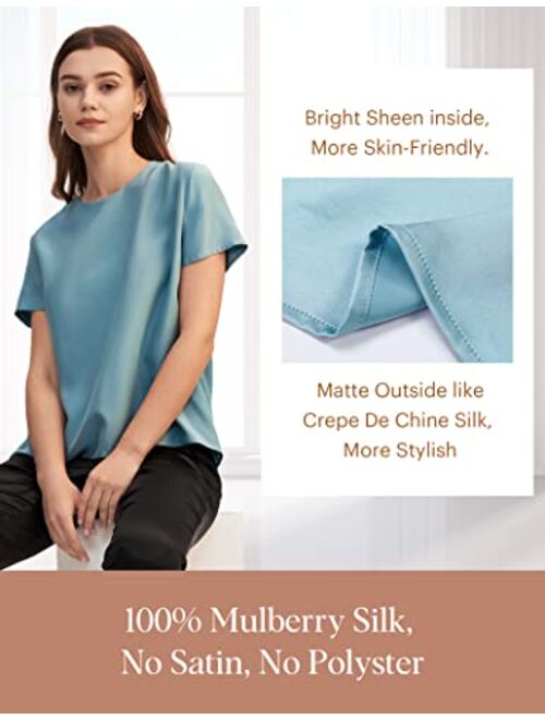 LilySilk Silk Blouses for Women Short Sleeve 100 Pure Mulberry 22 Momme Ladies Silk Tops Button Slit Back Closure