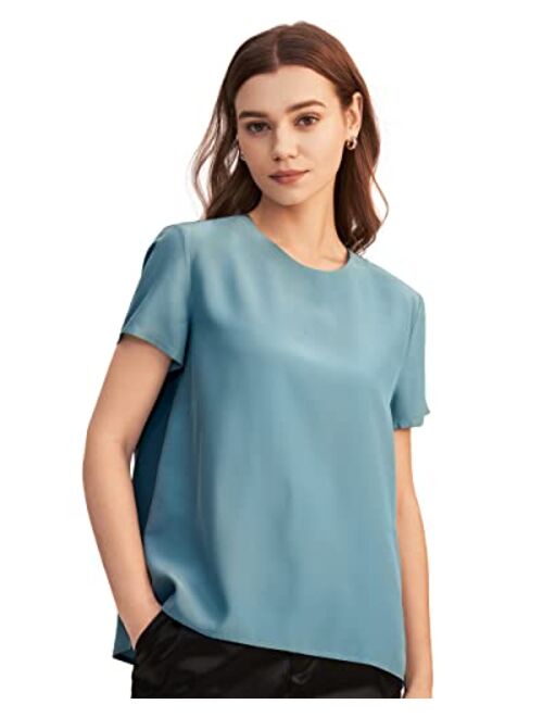 LilySilk Silk Blouses for Women Short Sleeve 100 Pure Mulberry 22 Momme Ladies Silk Tops Button Slit Back Closure