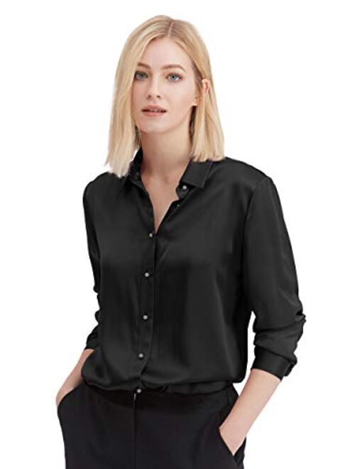 LilySilk Silk Shirts for Women Basic Formal Office Vintage Long Sleeve Pearl Button Down Silk Blouse Tops for Ladies