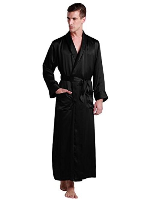 LilySilk Mens Real Silk Robe 22 Momme Bath Robes Luxury Contrast Full Length 100 Silk Male Long