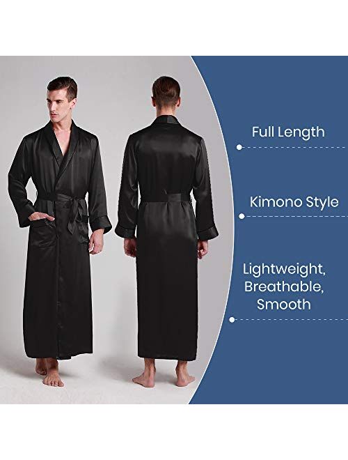 LilySilk Mens Real Silk Robe 22 Momme Bath Robes Luxury Contrast Full Length 100 Silk Male Long