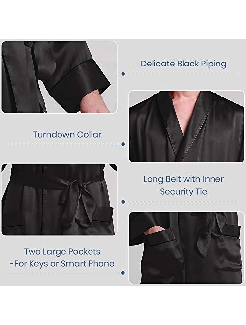 LilySilk Mens Real Silk Robe 22 Momme Bath Robes Luxury Contrast Full Length 100 Silk Male Long