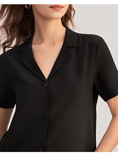 LilySilk Silk Shirts for Womens Sexy V Neck Half-Sleeve Notch Button Front Casual Longer Back