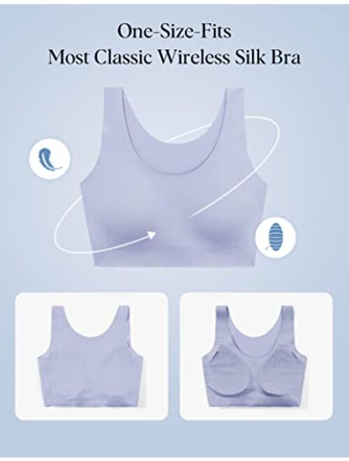 LilySilk Women's Wireless Silk Bra Classic Invisible Embrace Comfort Seamless Bra One Size