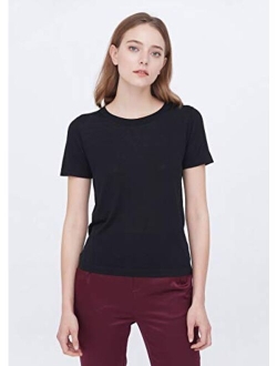 Pure Silk Knitted T-Shirt for Women and Ladies Cool for Summer Basic Top Soft