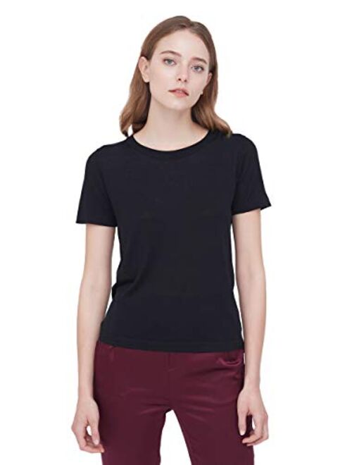 LilySilk Pure Silk Knitted T-Shirt for Women and Ladies Cool for Summer Basic Top Soft