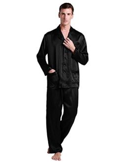 Silk Pajamas for Men 22 Momme Long Sleeve Lounge Soft Comfortable Contrast Trim 100% Real Silk