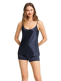 Women's Silk Pajama Cami Shorts Set 19 Momme 100% Mulberry Silk Lingerie Camisole Pjs Sleepwear