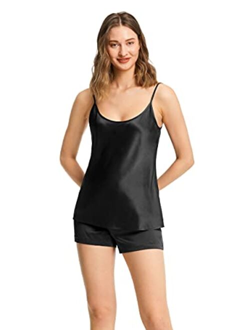 LilySilk Women's Silk Pajama Cami Shorts Set 19 Momme 100% Mulberry Silk Lingerie Camisole Pjs Sleepwear