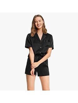 Women's Silk Pajamas Short Sleeve Sleepwear Button Down 19 Momme 100% Mulberry Silk Two Piece Pajama Set