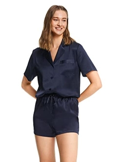 Women's Silk Pajamas Short Sleeve Sleepwear Button Down 19 Momme 100% Mulberry Silk Two Piece Pajama Set