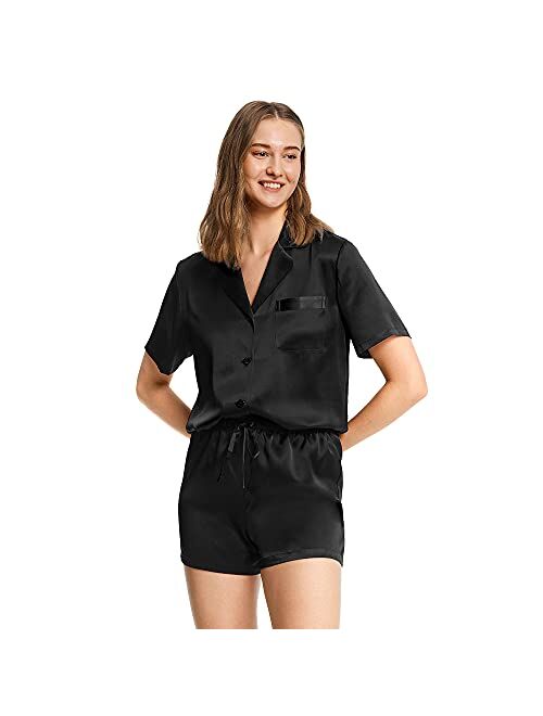 LilySilk Women's Silk Pajamas Short Sleeve Sleepwear Button Down 19 Momme 100% Mulberry Silk Two Piece Pajama Set