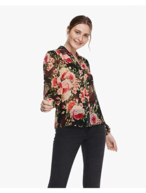 LilySilk X MIM Women's Floral 2 in 1 Silk Blouse Long Sleeve 100% Silk Shirt Tops for Ladies